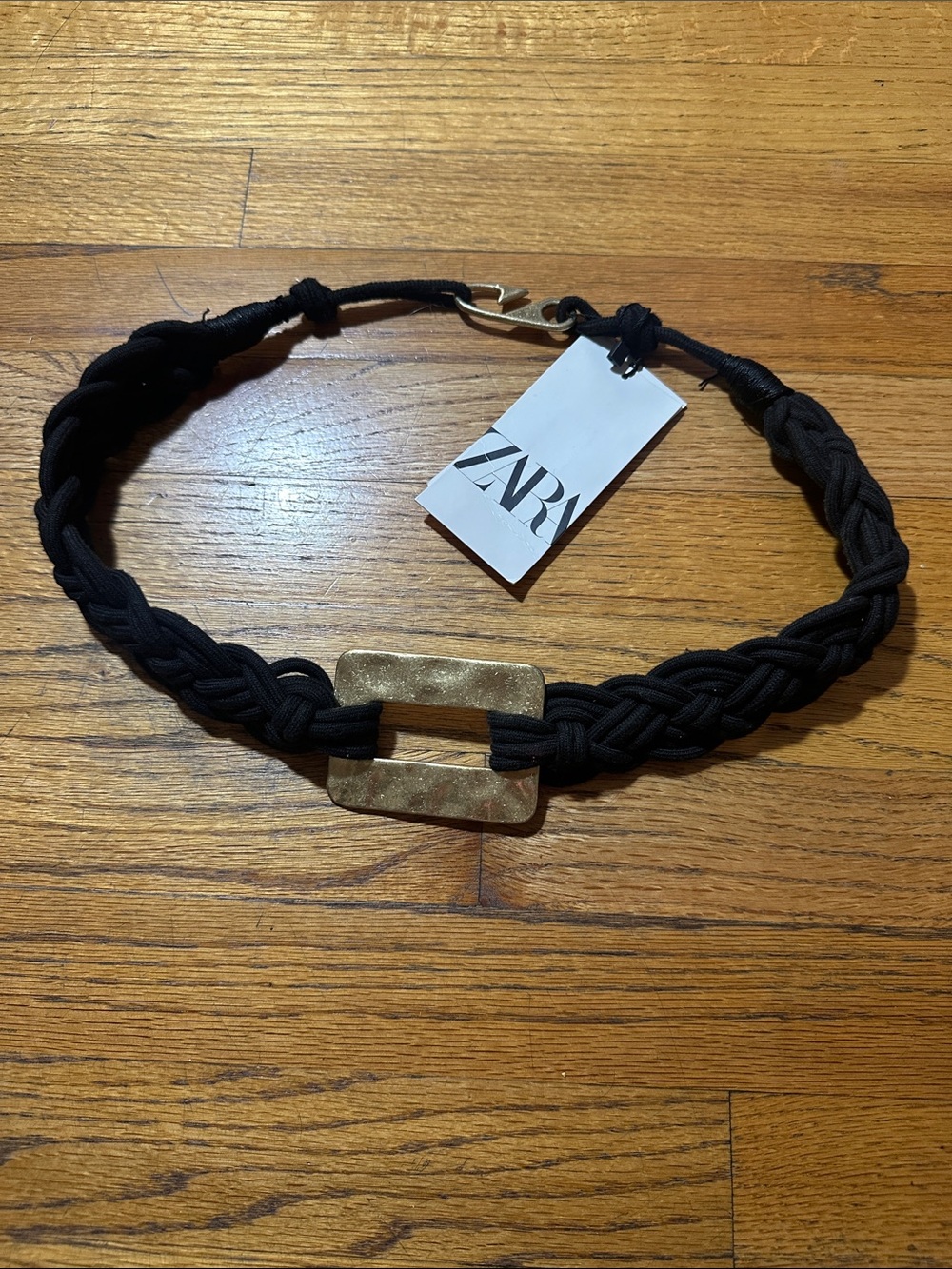 Zara Black Braided Cord Belt with Brushed Gold Accent